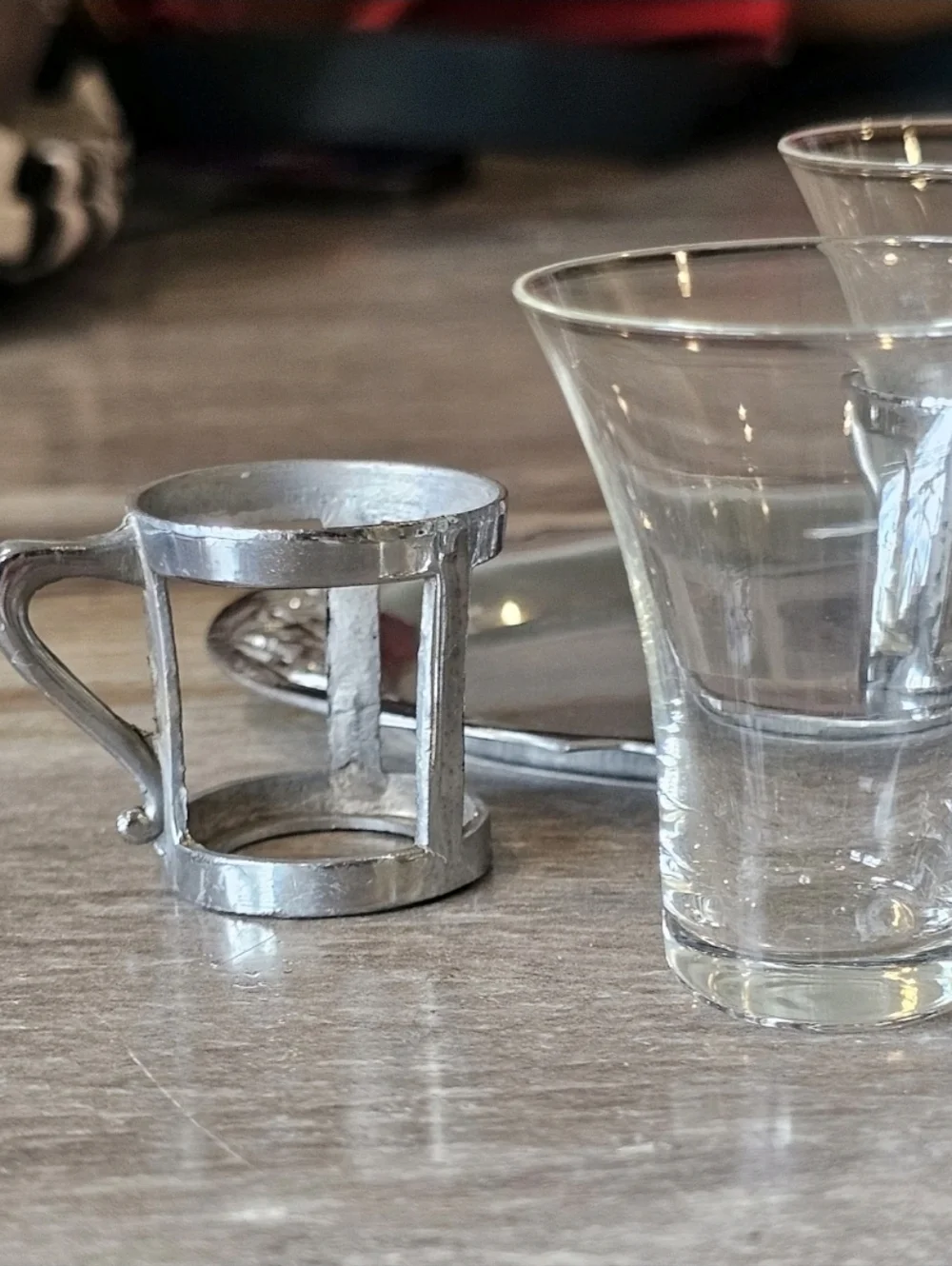 MCM Cordial Shot‎ Glass Set Silver Handles W Tray Osaka Japan 6 Pc Set 50s 60s